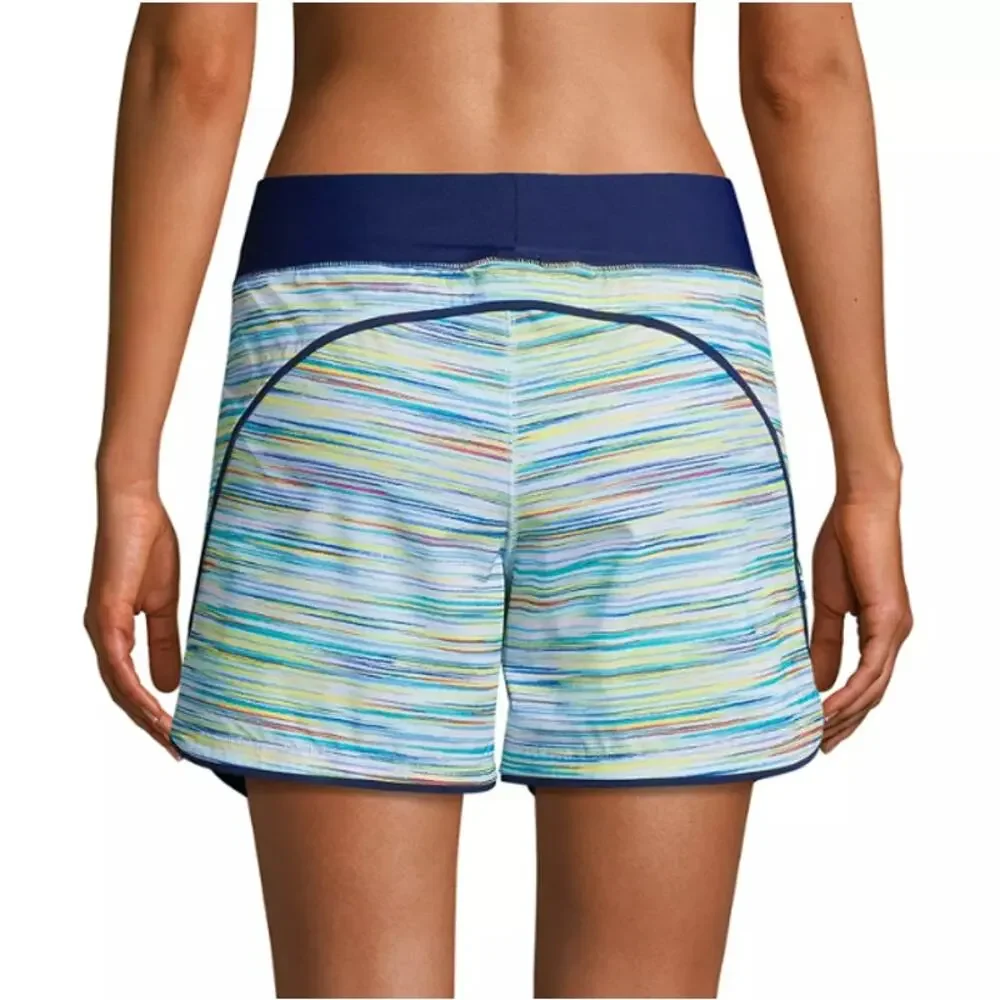 Lands' End Quick Dry Thigh-Minimizer Swim Board Short Women 22W Multicolor Lined